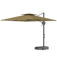 Outsunny Square Cantilever Patio Umbrella, Double Top Patio Hanging Offset Umbrella with Crank & Tilt, 8' x 9', khaki(m-2)