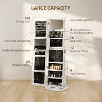 HOMCOM Jewelry Cabinet with Full Length Lockable Mirror, Standing Jewelry Armoire Organizer with LEDs, White(m-5)