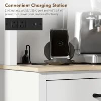 HOMCOM 69" Kitchen Pantry Cabinet with Charging Station Kitchen Cabinet with Microwave Stand 7 Gallon Trash Can Cabinet White(m-6)