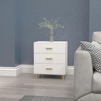 HOMCOM 3 Drawer Cabinet, Drawer Chest for Bedroom, Chest of Drawers with Aluminium Legs and Gold Handles, White(m-8)