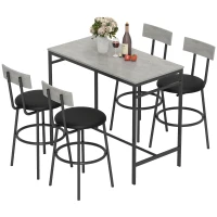 HOMCOM 5-Piece Bar Table Set, Industrial Bar Table and Stools for 4 with Footrest and Steel Frame for Kitchen, Cement Grey(m-2)