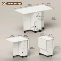 HOMCOM Foldable Dining Table, Rolling Kitchen Table with Storage Drawers and Cabinet, Drop Leaf Table on Wheels, White(m-3)