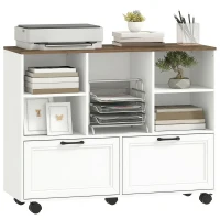 HOMCOM Lateral Mobile Filing Cabinet, 2 Drawer File Cabinet with Wheels, Adjustable Hanging Bars, Walnut and White(m-2)