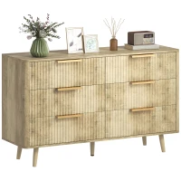 HOMCOM Fluted Chest of Drawers, Modern 6 Drawer Dresser with Pine Wood Legs, Finger Pulls for Closet, Living Room, Hallway, Oak(m-9)