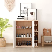HOMCOM 35.5" Shoe Cabinet, 3-Tier Free Standing Shoe Storage Cabinet with Adjustable Shelves and 5 Open Cubes for Entryway, Hallway, Living Room, Natural(m-8)