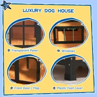 PawHut Cabin-Style Wooden Dog House for Large Dogs with Openable Roof & Giant Window, Yellow(m-9)