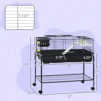 PawHut Small Animal Cage with Rolling Stand, Portable Bunny Cage with Storage Shelf, Guinea Pig Cage, Chinchilla Ferret Cage with Food Dish, Hay Feeder, Water Bottle, 39" x 22" x 36.5"(m-3)