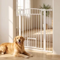 PawHut 30"-41" Extra Wide Walk Through Dog Gate w/ Cat Door, 3-Inch & 5.5-Inch Extension Kits, 42" High(m-8)