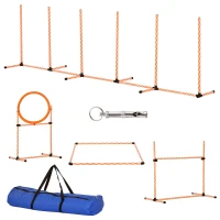 PawHut 4PC Portable Pet Agility Training Set Hurdle for Dog Obstacle Exercise with Adjustable Height Jump Ring High Jumper Weave Poles Square Pause Box Carry Bag Whistle Orange and White(m-2)