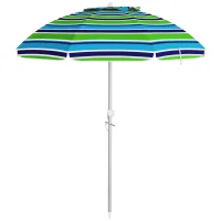 Outsunny 6ft Travel Beach Umbrella with Sand Anchor Height Adjustable Sun Umbrella with Tilt Bag 40+ UV Protection Multicolour(m-2)