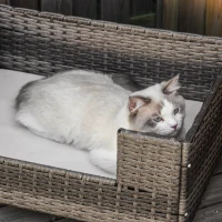PawHut Rattan Pet Bed Raised Wicker Dog Sofa for Doggy and Cat Indoor & Outdoor with Soft Washable Cushion Grey(m-8)