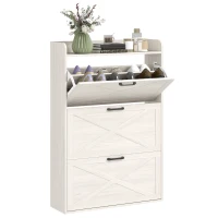 HOMCOM Narrow Shoe Storage Cabinet Farmhouse Shoe Cabinet with 3 Flip Drawers Adjustable Shelves for Entryway White Oak(m-9)