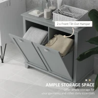 HOMCOM Tilt-Out Laundry Storage Cabinet, Bathroom Storage Organizer with Two-Compartment Tilt Out Hamper, Grey(m-4)