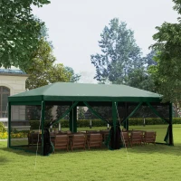 Outsunny 10' x 20' Party Tent Outdoor Canopy Garden Sun Shade with 8 Mosquito Mesh Netting and Zipper Door, Green(m-1)