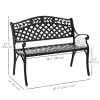 Outsunny Outdoor Garden Bench, 40" Patio Bench with Aluminum Frame and Armrests, 2-Person Patio Loveseat with Floral Pattern for Park, Porch, Yard, Lawn, 485 LBS Capacity(m-3)