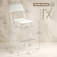 HOMCOM Folding Bar Stools Set of 2, Counter Height Foldable Stool with Wooden Effect Seat and Steel Frame for Kitchen, White(m-3)