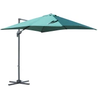 Outsunny 8' x 8' Square Patio Hanging Offset Umbrella Aluminum Outdoor Cantilever Crank Market Parasol Garden Sun Canopy Shelter 360° Rotation w/Cross Base Green(m-11)