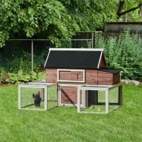 PawHut Wooden Chicken Coop, Outdoor Chicken Cage Poultry Hen House with Nesting Box, Double Runs, Asphalt Roof, Ramp(m-12)