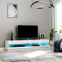 HOMCOM Lighted TV Stand for TVs up to 75", TV Cabinet with Storage for Living Room, High Gloss White(m-1)