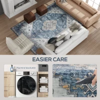 HOMCOM 5x7 Area Rug, Vintage Machine Washable Rug, Non-Slip Floor Carpet for Living Room, Bedroom, Dining Room, Blue(m-5)