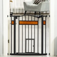 PawHut 29.1''-31.5'' Extra Wide Dog Gate with Cat Door, 30"H Stair Gate with Extension, Wall Cups, Pressure Fit, Auto Close, Double Locking, for Doorways, Hallways, Stairs, Black(m-8)