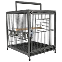 PawHut 18" Heavy Duty Wrought Iron Travel Bird Cage Carrier With Handle Perch And Accessories - Black(m-1)