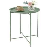 Outsunny 18" Outdoor Side Table with Removable Tray and Folding Legs, Indoor Outdoor for Balcony, Porch, Green(m-2)