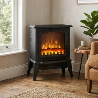 HOMCOM Electric Fireplace Heater, Freestanding Fireplace Stove with Realistic Flame Effect, Overheat Safety Protection, 750W/1500W, Black(m-8)