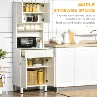 HOMCOM 71"H Freestanding Kitchen Pantry, Buffet Cabinet with Hutch, Storage Cabinet with Drawer, Doors and Microwave Stand, White(m-4)