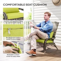Outsunny Patio Wicker Adirondack Chair, Outdoor PE Rattan Fire Pit Chair, Muskoka Chair w/ Soft Cushions, Tall Curved Backrest and Comfortable Armrests for Deck Garden, Green(m-6)
