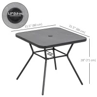Outsunny Square Outdoor Table, Patio Bistro Coffee Table with Faux-marbled Top and 42mm Umbrella Hole for Garden, Dark Grey(m-3)