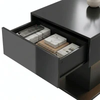 HOMCOM LED Coffee Table with Storage, High Gloss Modern Center Table with 2 Drawers and Remote Control for Living Room, Black(m-11)