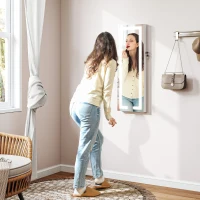 HOMCOM LED Lighted Jewelry Armoire with Mirror Jewelry Cabinet with Storage Lockable Door/Wall Mounted Jewelry Organizer, White(m-1)