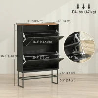 HOMCOM Narrow Shoe Storage Cabinet with 2 Flip Drawers, Slim Shoe Cabinet for 15-20 Pairs, Black Wood Grain(m-3)