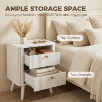 HOMCOM Modern Nightstand Set of 2, Bedside Table with 2 Drawers, Side End Table for Bedroom, Living Room, White Wood Grain(m-5)
