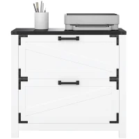 HOMCOM 2 Drawer Filing Cabinet, Farmhouse Office Storage Cabinet with Adjustable Hanging Bars for Letter, A4, Legal Size, White(m-9)