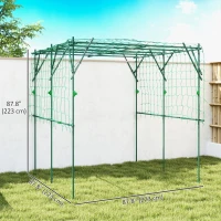 Outsunny Garden Arch Cucumber Trellis for Climbing Plants, 7.3 FT Tall Metal Plant Trellis Support with Climbing Net, Green(m-3)