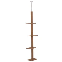 PawHut Floor-to-Ceiling Cat Tree Cat Climbing Tower with Sisal-Covered Scratching Posts Natural Cat Tree Activity Center for Kittens Cat Tower Furniture, Brown(m-1)