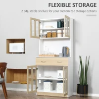 HOMCOM 71" Kitchen Buffet with Hutch, Freestanding Pantry Cupboard with Central Drawer, 2 Glass Door Cabinets and Countertop, White(m-5)