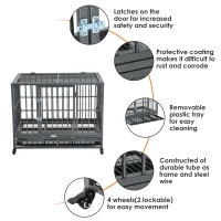PawHut 36" Heavy Duty Dog Crate Metal Cage Kennel with Lockable Wheels, Double Door and Removable Tray, Gray(m-15)