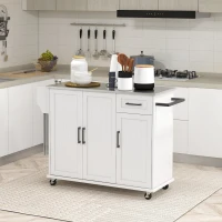 HOMCOM Kitchen Island with Storage, Rolling Kitchen Cart on Wheels, Kitchen Island with Storage, Drawer, 3 Cabinets, Stainless Steel Countertop, Spice Rack and Towel Rack, White(m-8)