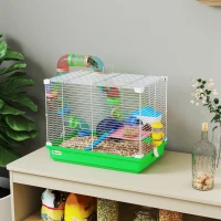 PawHut 18"L Hamster Cage, Small Animal House, 2-Level Rat Gerbil Haven with Tunnel Tube System, Green(m-1)