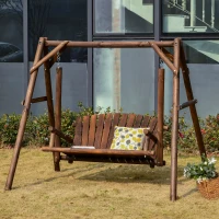 Outsunny Freestanding 6.5' Wooden Loveseat Traditional Farmhouse Style Log Swing Carbonized(m-1)
