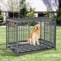 PawHut 48" Heavy Duty Steel Dog Crate Kennel Pet Cage w/ Wheels - Grey Vein(m-10)