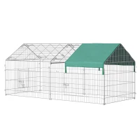 PawHut Metal Chicken Coop, 87" x 41" x 41" Chicken Run Pen for Yard with Cover, Portable Catio Poultry Cage Indoor Outdoor Backyard, Cat Cage for Rabbit, Duck, Hen, Small Animal, Chinchillas, Beige(m-1)
