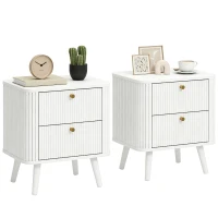 HOMCOM Modern Nightstand Set of 2, Bedside Table with 2 Drawers, Side End Table for Bedroom, Living Room, White Wood Grain(m-13)