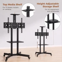 HOMCOM Rolling TV Stand for 32-75 Inch Screens, Mobile TV Stand with Tilt, Height Adjustable, Locking Wheels, Black(m-7)