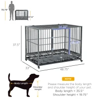 PawHut 48" Heavy Duty Steel Dog Crate Kennel Pet Cage w/ Wheels - Grey Vein(m-3)