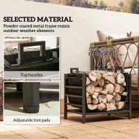 Outsunny Outdoor Firewood Rack with Log Carrier, Heavy Duty Steel Wood Log Storage Stacker for Fireplace, Black(m-6)