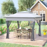 Outsunny 11' x 11' Pop Up Canopy, Outdoor Canopy Shelter Event Tent with 2-Tier Soft Top, Removable Zipper Netting, and Storage Bag, for Patio, Backyard, Garden, Light Grey(m-8)